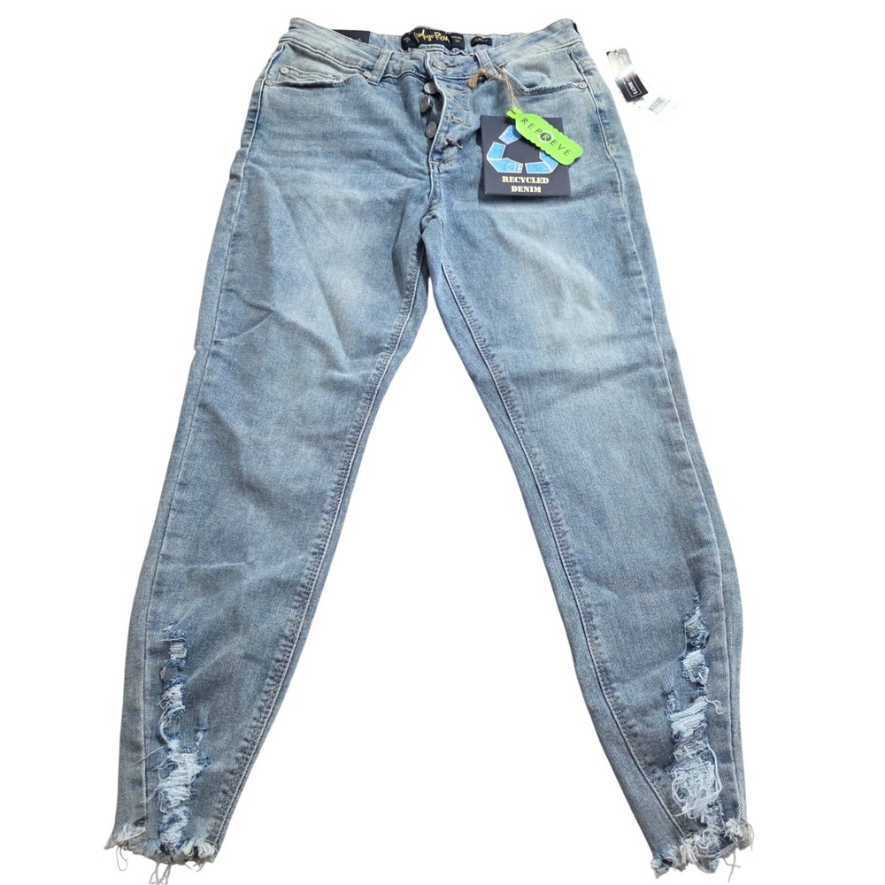 Indigo Rein Curvy Mid Rise Crop Distressed Skinny Jeans Blue Size 5 Buttonfly